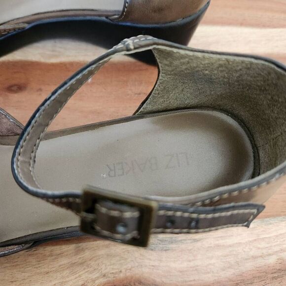 Liz Baker 8.5-9 women's Huarache wedge sandal peep toe patina Brown - Picture 5 of 8